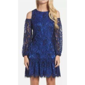 Eliza J Womens Blue Lace Cold Shoulder Dress Size 10